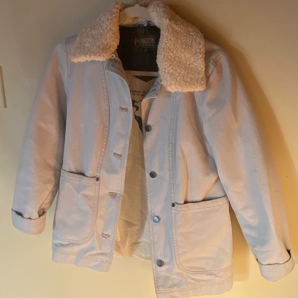 Denim Pendleton Jacket with Fur Neckline Removable